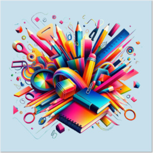 School Supplies, Back to School: Creative School Patterns, Minimalist School Patterns, Abstract Art Supplies, Abstract School Art - Back to School Vibes, Ideal Gift. Posters and Art