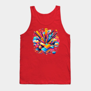 School Supplies, Back to School: Creative School Patterns, Shape Inspired Art - School Supplies Edition, Abstract School Art - Back to School Vibes, Ideal Gift. Tank Top