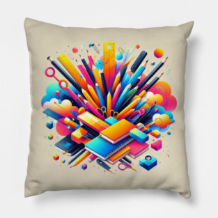 School Supplies, Back to School: Creative School Patterns, Shape Inspired Art - School Supplies Edition, Abstract School Art - Back to School Vibes, Ideal Gift. Pillow