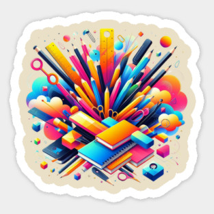 School Supplies, Back to School: Creative School Patterns, Shape Inspired Art - School Supplies Edition, Abstract School Art - Back to School Vibes, Ideal Gift. Sticker