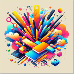 School Supplies, Back to School: Creative School Patterns, Shape Inspired Art - School Supplies Edition, Abstract School Art - Back to School Vibes, Ideal Gift. Posters and Art