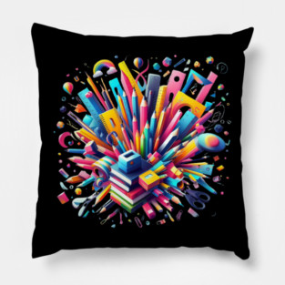 School Supplies, Back to School: Creative School Patterns, Abstract Art Supplies - Artistic School Supplies, Back to School Vibes, Ideal Gift. Pillow