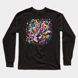 School Supplies, Back to School: Creative School Patterns, Abstract Art Supplies - Artistic School Supplies, Back to School Vibes, Ideal Gift. Long Sleeve T-Shirt