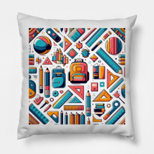 School Supplies, Back to School: Geometric Back to School: Shapes and Supplies - School Art Supplies, Go Back to School Vibes, Ideal Gift. Pillow