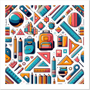 School Supplies, Back to School: Geometric Back to School: Shapes and Supplies - School Art Supplies, Go Back to School Vibes, Ideal Gift. Posters and Art