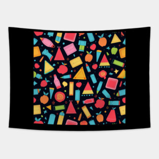 School Supplies, Back to School: Contemporary School Patterns: Artistic Supplies - School Art Supplies, Minimalist School Art, Abstract School Designs, Ideal Gift. Tapestry
