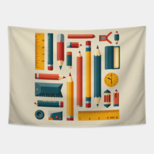 School Supplies, Back to School: Minimalist School Art, Back to School Vibes - School Art Supplies, Abstract School Designs, ideal Gift. Tapestry