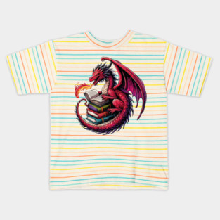 Bookworm Dragon Reading Book Lover Kids T-Shirt