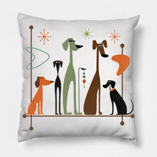 Retro Mid-Century Modern Dogs 50s 60s Style Pillow