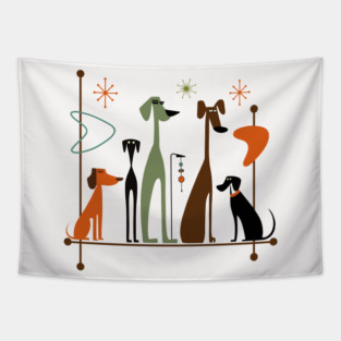Retro Mid-Century Modern Dogs 50s 60s Style Tapestry