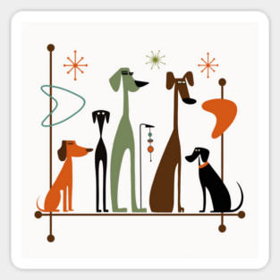 Retro Mid-Century Modern Dogs 50s 60s Style Sticker