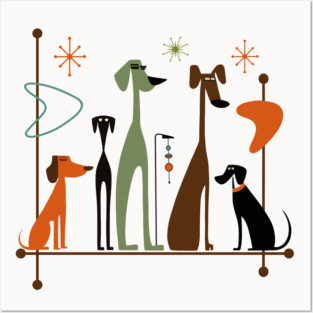 Retro Mid-Century Modern Dogs 50s 60s Style Posters and Art