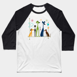 Retro Mid-Century Modern Dogs 50s 60s Style Baseball T-Shirt