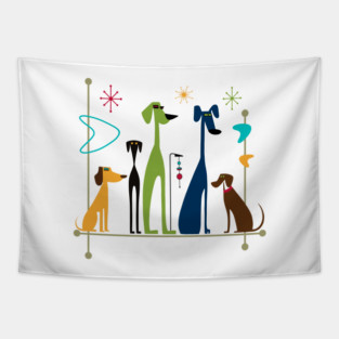 Retro Mid-Century Modern Dogs 50s 60s Style Tapestry