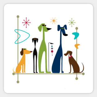 Retro Mid-Century Modern Dogs 50s 60s Style Sticker