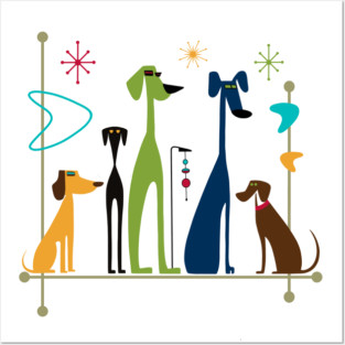 Retro Mid-Century Modern Dogs 50s 60s Style Posters and Art