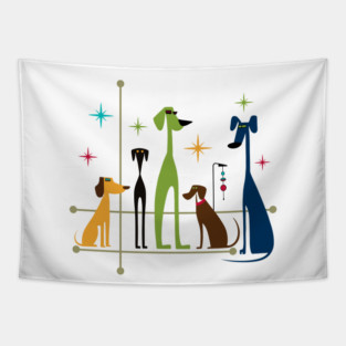 Retro Mid-Century Modern Dogs 50s 60s Style Tapestry