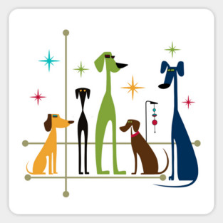 Retro Mid-Century Modern Dogs 50s 60s Style Sticker