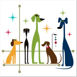 Retro Mid-Century Modern Dogs 50s 60s Style Posters and Art