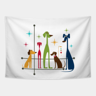 Retro Mid-Century Modern Dogs 50s 60s Style Tapestry
