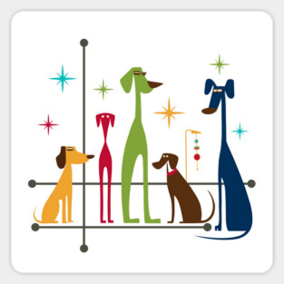 Retro Mid-Century Modern Dogs 50s 60s Style Sticker
