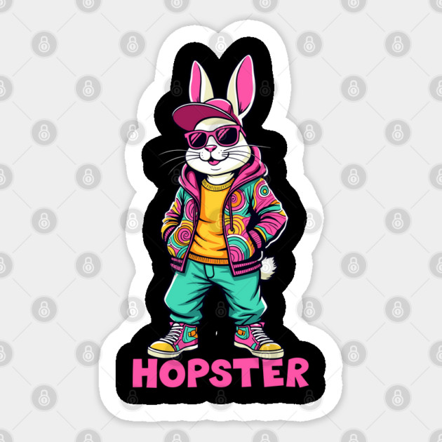 Cool Hopster Rabbit Bunny Easter Pun Sticker by Anticorporati