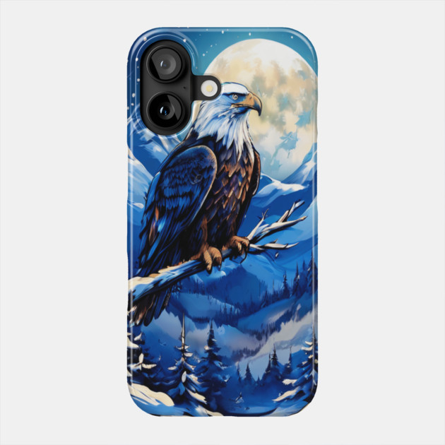 Bald Eagle Snowy Full Moon Phone Case by BirdsnStuff