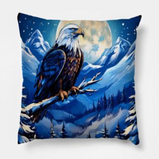 Bald Eagle Snowy Full Moon Pillow
