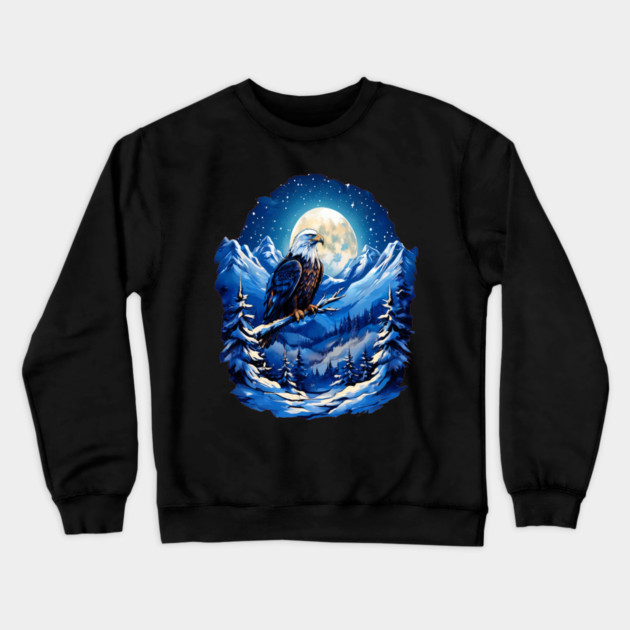 Bald Eagle Snowy Full Moon Crewneck Sweatshirt by BirdsnStuff