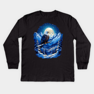 Bald Eagle Snowy Full Moon Kids Long Sleeve T-Shirt