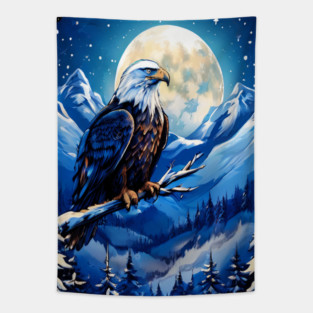 Bald Eagle Snowy Full Moon Tapestry
