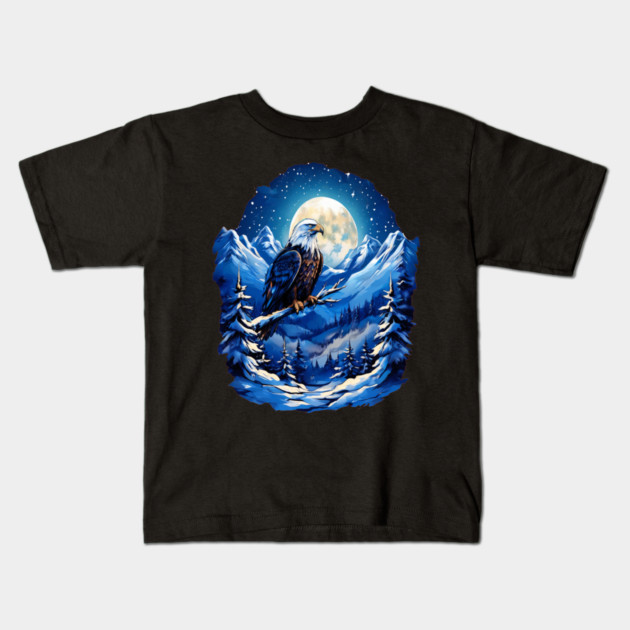 Bald Eagle Snowy Full Moon Kids T-Shirt by BirdsnStuff