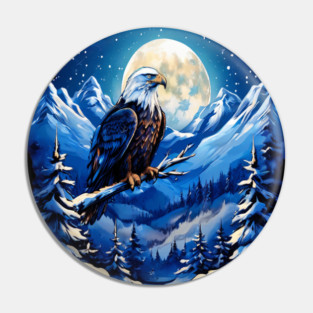 Bald Eagle Snowy Full Moon Pin