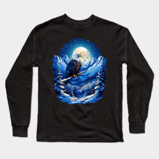 Bald Eagle Snowy Full Moon Long Sleeve T-Shirt