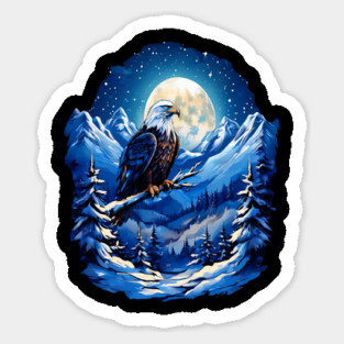 Bald Eagle Snowy Full Moon Sticker