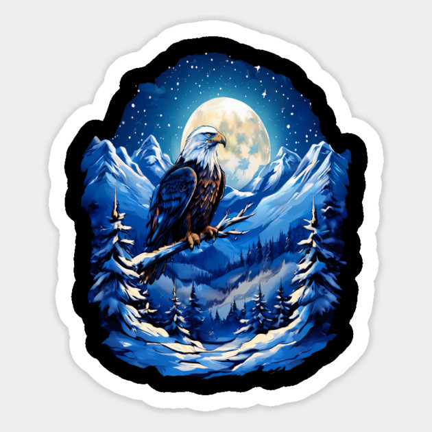 Bald Eagle Snowy Full Moon Magnet by BirdsnStuff