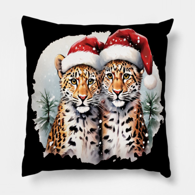 Cute Leopards in Satna Hats Pillow by BirdsnStuff