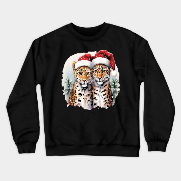 Cute Leopards in Satna Hats Crewneck Sweatshirt by BirdsnStuff