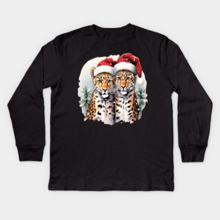 Cute Leopards in Satna Hats Kids Long Sleeve T-Shirt