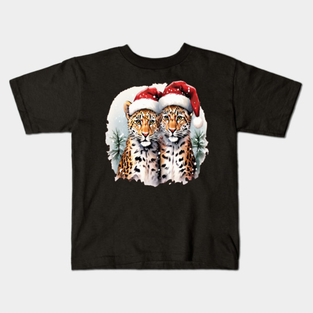 Cute Leopards in Satna Hats Kids T-Shirt by BirdsnStuff