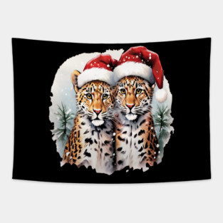 Cute Leopards in Satna Hats Tapestry
