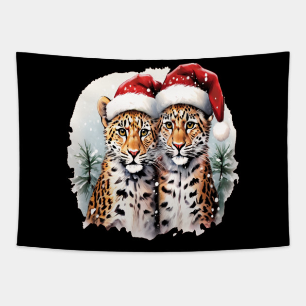 Cute Leopards in Satna Hats Tapestry by BirdsnStuff
