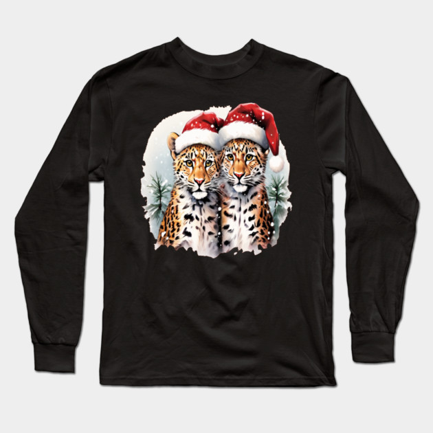 Cute Leopards in Satna Hats Long Sleeve T-Shirt by BirdsnStuff