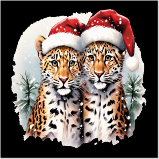 Cute Leopards in Satna Hats Posters and Art