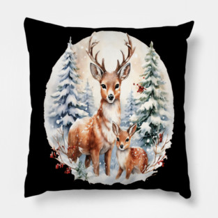 Christmas Deer and Fawn Pillow