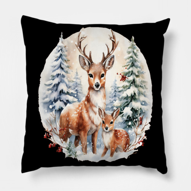 Christmas Deer and Fawn Pillow by BirdsnStuff