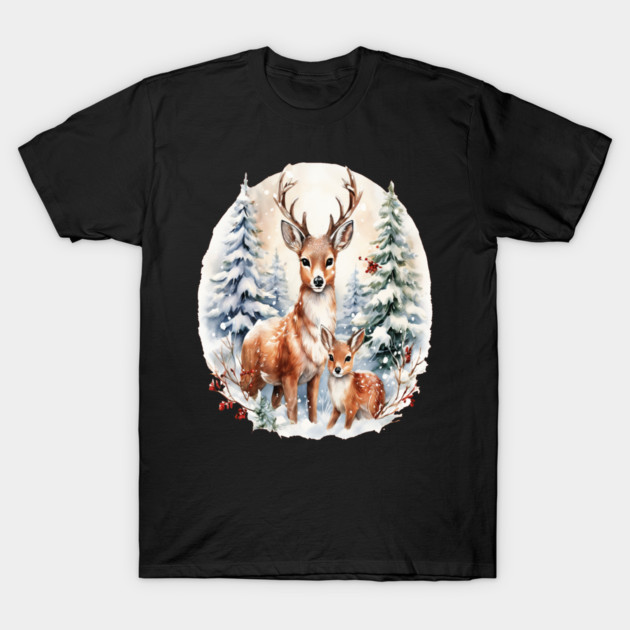 Christmas Deer and Fawn T-Shirt by BirdsnStuff