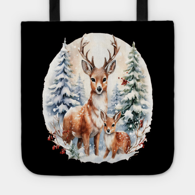 Christmas Deer and Fawn Tote by BirdsnStuff