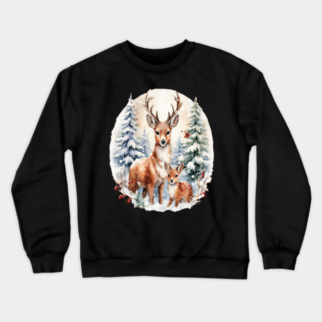 Christmas Deer and Fawn Crewneck Sweatshirt by BirdsnStuff