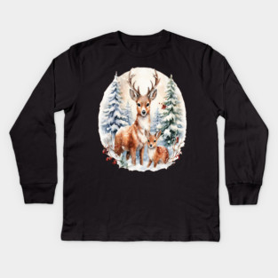 Christmas Deer and Fawn Kids Long Sleeve T-Shirt